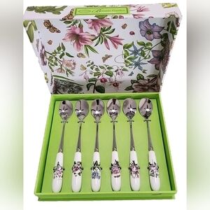 Portmeirion Botanic Garden Set of 6 Teaspoons, Porcelain Handles, Floral Motifs